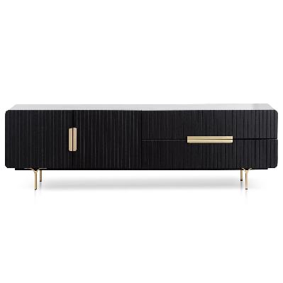 erwin 1.8m matte black tv entertainment unit - brass legs and handle 