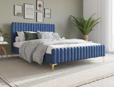 emily blue velvet leather gold legs bed frame king 