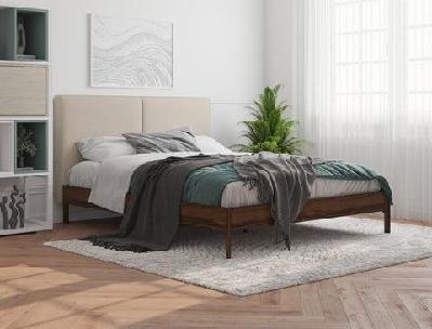 isaak beige white oak walnut bed frame queen 