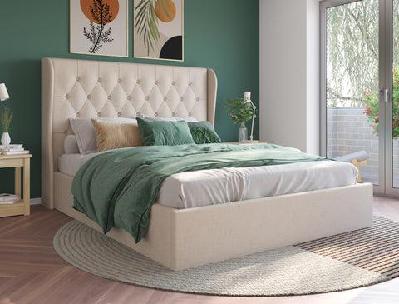 harlow beige white oak fabric gas lift bed frame queen 