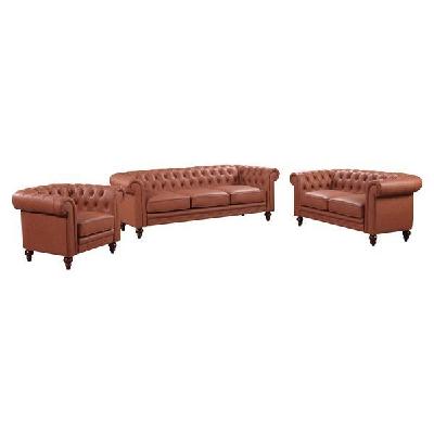 3+2+1 seater brown sofa lounge chesterfield style button tufted in faux leather 