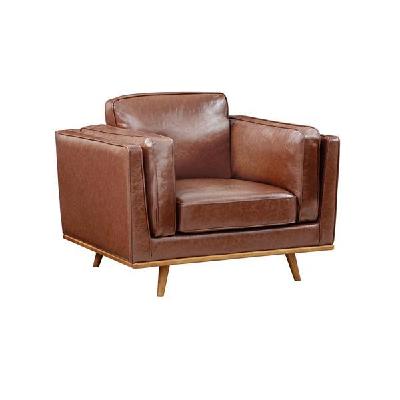 single seater armchair faux leather sofa modern lounge accent chair in brown with wooden frame 