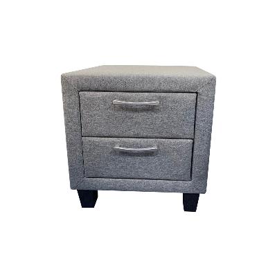 bedside table 2 drawers night stand upholstery fabric storage in light grey colour 