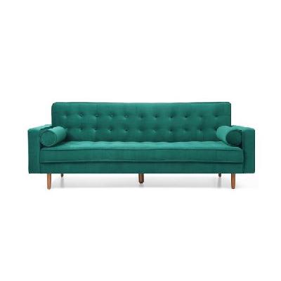 sofa bed 3 seater button tufted lounge set for living room couch in velvet green colour 