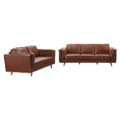 3+2 seater sofa brown leather lounge set for living room couch with wooden frame 
