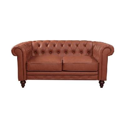 2 seater brown sofa lounge chesterfield style button tufted in faux leather 