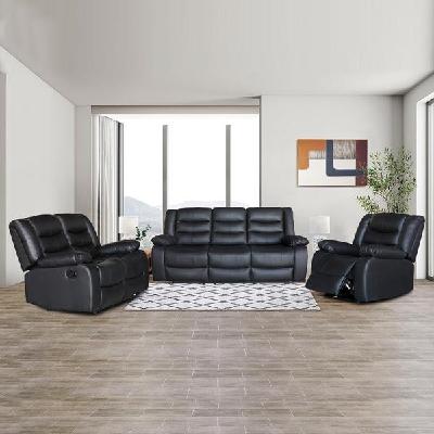 3+2+1 seater recliner sofa in faux leather lounge couch in black 