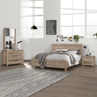 4 pieces bedroom suite natural wood like mdf structure double size oak colour bed, bedside table & tallboy 