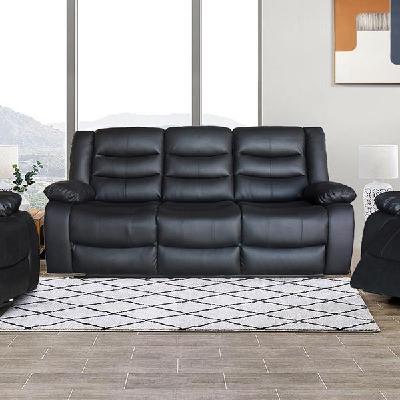 3 seater recliner sofa in faux leather lounge couch in black 