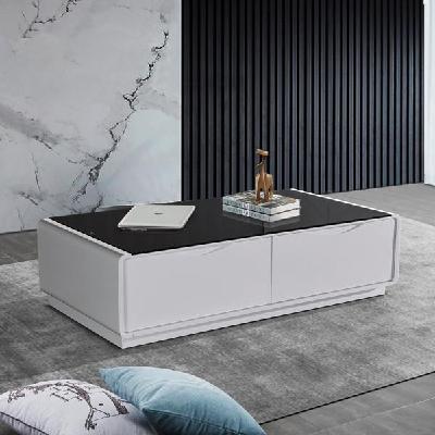 coffee table high gloss finish mdf black & white colour with 2 drawers storage 