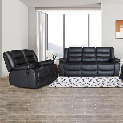 3+2 seater recliner sofa in faux leather lounge couch in black 