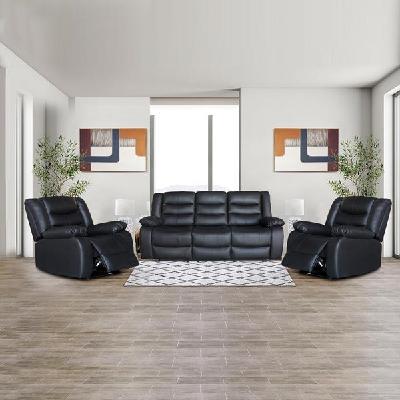 3+1+1 seater recliner sofa in faux leather lounge couch in black 