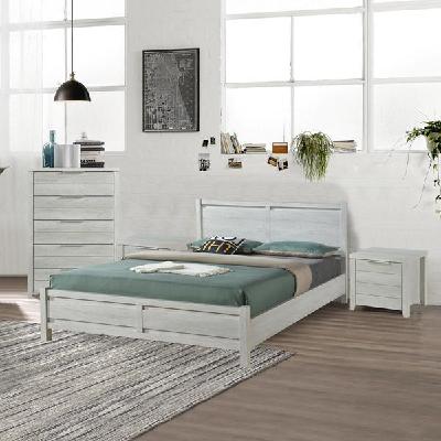 4 pieces bedroom suite natural wood like mdf structure queen size white ash colour bed, bedside table & tallboy 