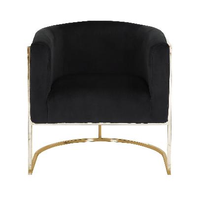 arm chair black velvet stainless steel frame and legs golden colour 