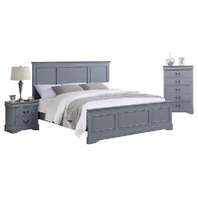 4 pieces bedroom suite in solid wood & mdf king size grey colour bed, bedside table & tallboy 