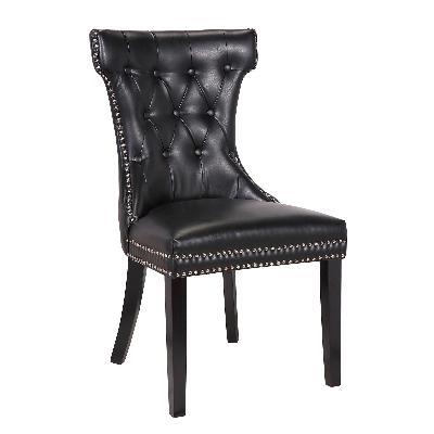 2x dining chair black pu leather upholstery wooden frame back 