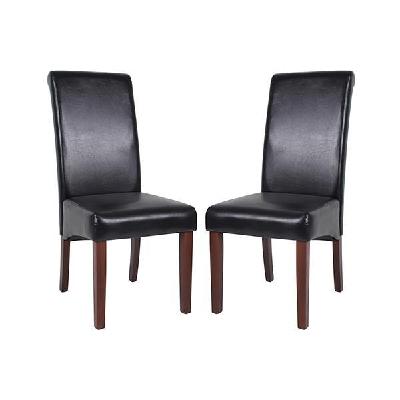 2x wooden frame black leatherette dining chairs with solid pine legs 