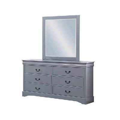dressing chest with 6 storage drawers in solid wooden mirror metal handles grey colour 