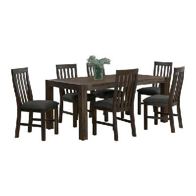 7 pieces dining suite 180cm medium size dining table & 6x chairs with solid acacia wooden base in chocolate colour 