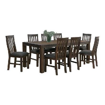 9 pieces dining suite 210cm large size dining table & 8x chairs with solid acacia wooden base in chocolate colour 