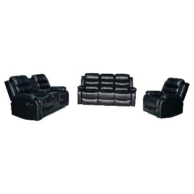 3+2+1 seater seater black leatherette reclinerconsole led light ultra cushioned 