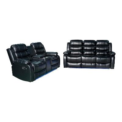3+2 seater seater black leatherette recliner console led light ultra cushioned 