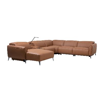 5 seater genuine leather recliner corner sofa with left chaise 