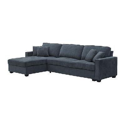 corner sofa chaise polyester fabric multilayer two pillows in charcoal colour 
