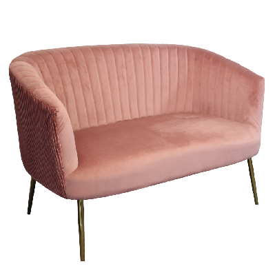 perla velvet upholstered fluted back 2 seater armchair - blush 