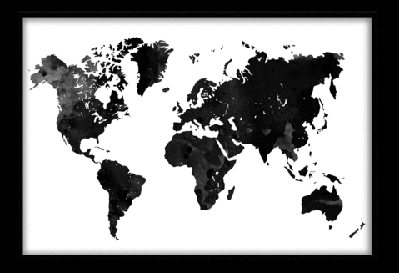 world map black 50x70cm / white 
