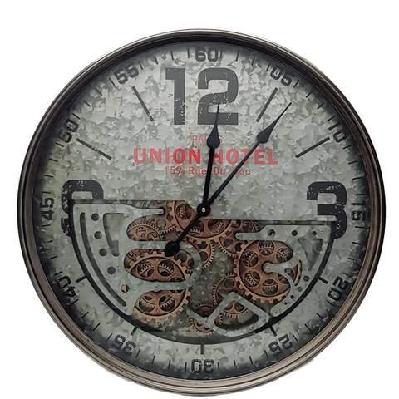union hotel d60cm round modern moving cogs clock - silver