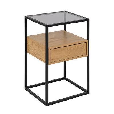 randolf side table/bedside table 40cm - natural and black - 1 drawer 