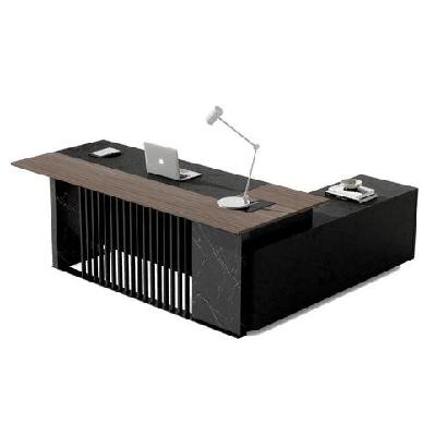 madeira executive desk 220cm left return - hazelnut and black concrete 