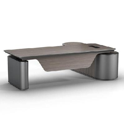luca sit and stand executive desk with electric lift and reversible return 240cm - hazelnut and grey 