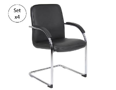 monaco visitors chair cantilever base arms pu black set 4 