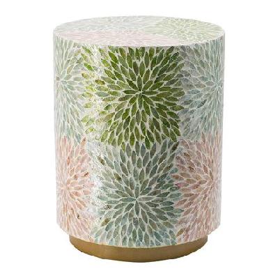 mother of pearl floral inlay side table/stool