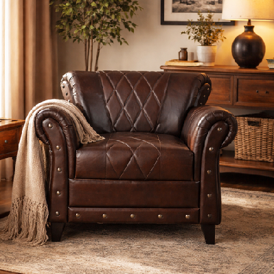 criss cross chocolate leather arm chair