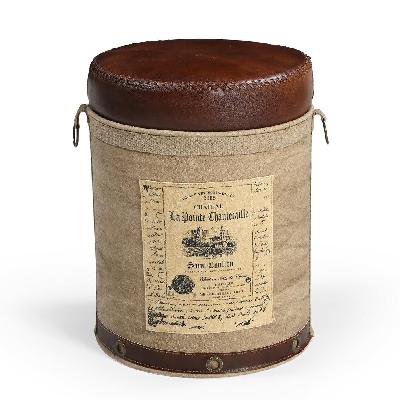 french vintage leather top ottoman