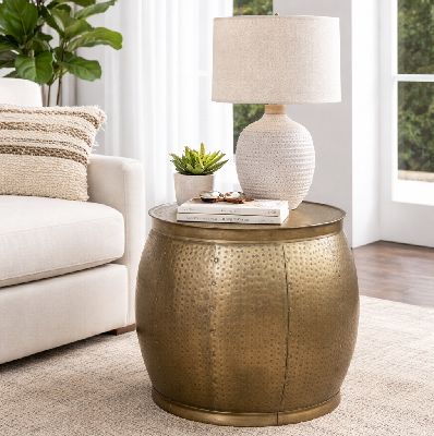 brass look drum side table