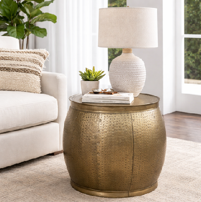 brass look drum side table