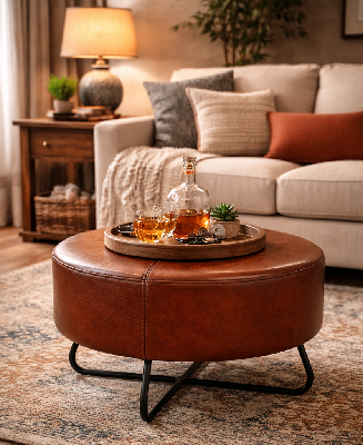 chestnut leather coffee table/ottoman