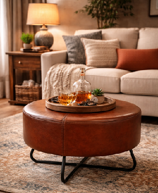 chestnut leather coffee table/ottoman