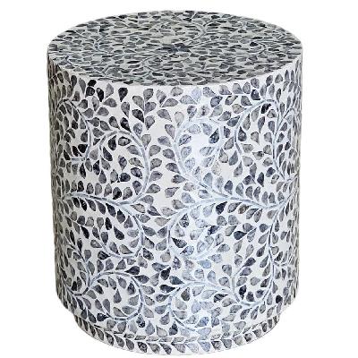 mother of pearl ebony swirl cream stool/side table