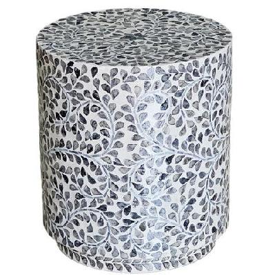 mother of pearl ebony swirl cream stool/side table