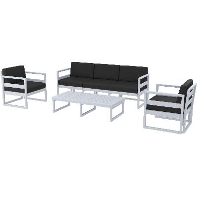 mykonos lounge set xl - silver grey with black cushions 