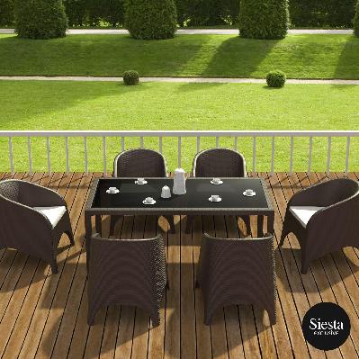 siesta tahiti 6 seater resin rattan dining setting with aruba arm chair 