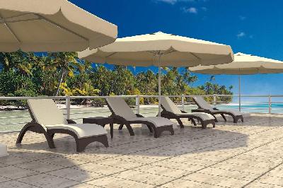 siesta resin rattan sun lounger with cushions 6 piece package with miami side table 