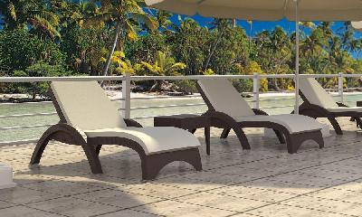 siesta resin rattan sun lounger with cushions 3 piece package with miami side table 