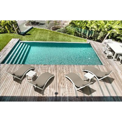 slim sunlounger/ocean side table 6pc package - taupe/ with taupe cushions 