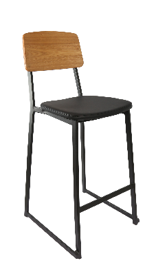 durafurn denver barstool - black vinyl seat & natural ply backrest 